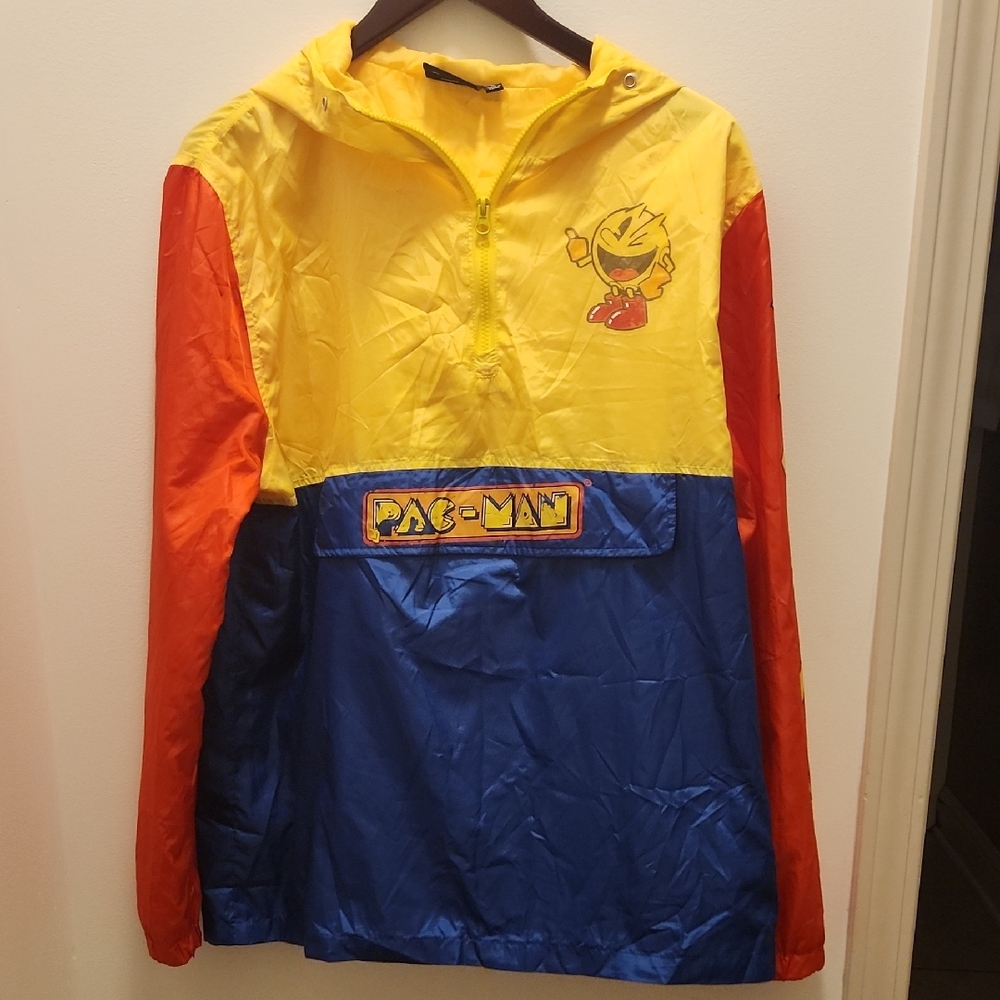 Pac-Man Colorblock Windbreaker Jacket Size L Retro Gamer Streetwear Y2k